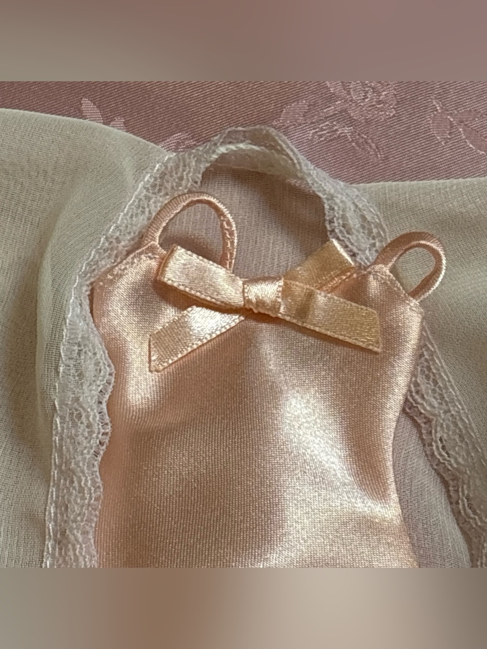 Vtg Tiny kitty collier box w earrings Sheer Pink Satin Nightgown lingerie doll - Picture 5 of 16